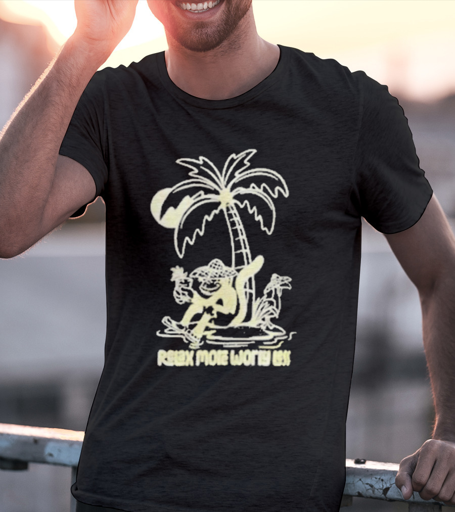 Relax More Worry Less Monkey Under Palm Tree With Drink T-Shirt