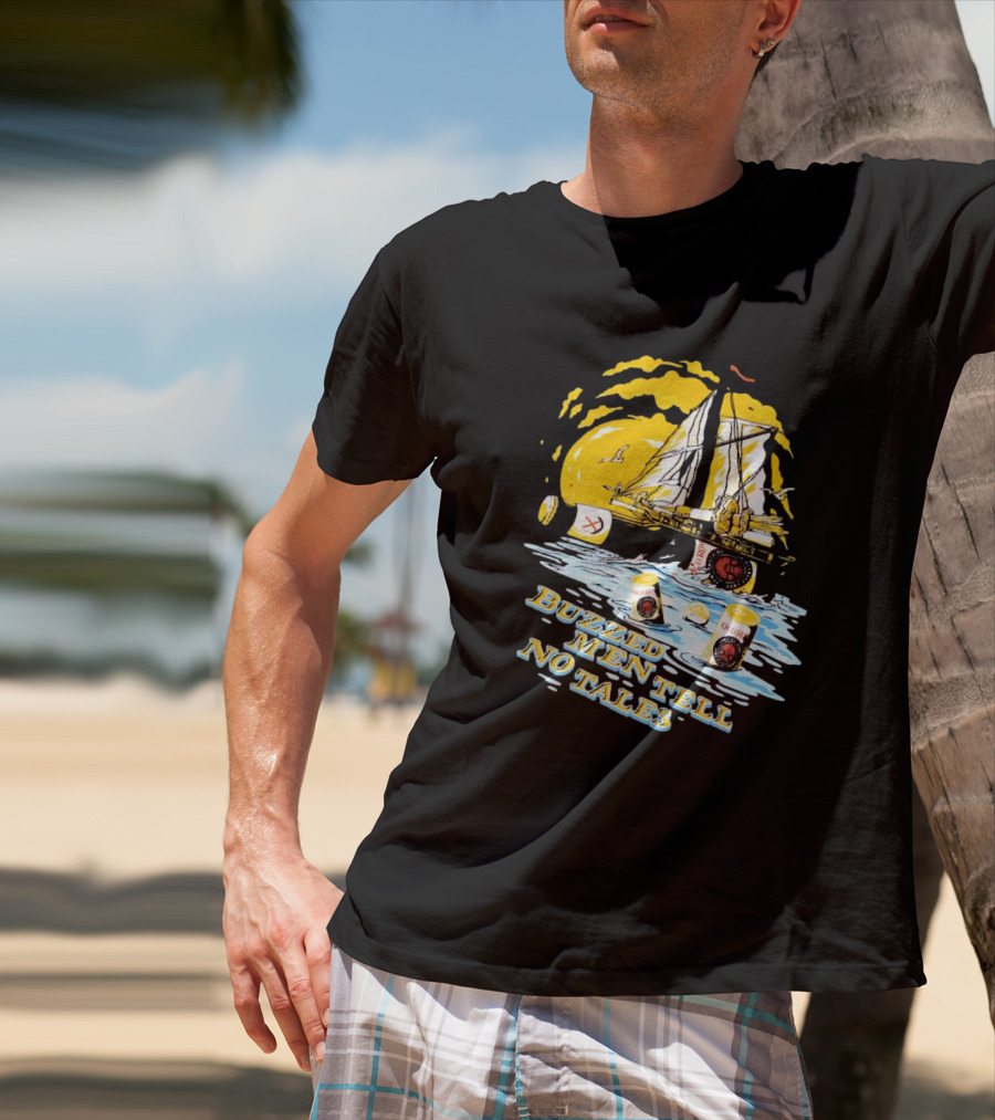 Buzzed Men Tell No Tales With Sailboat And Old Style Beer Can Waves T-Shirt
