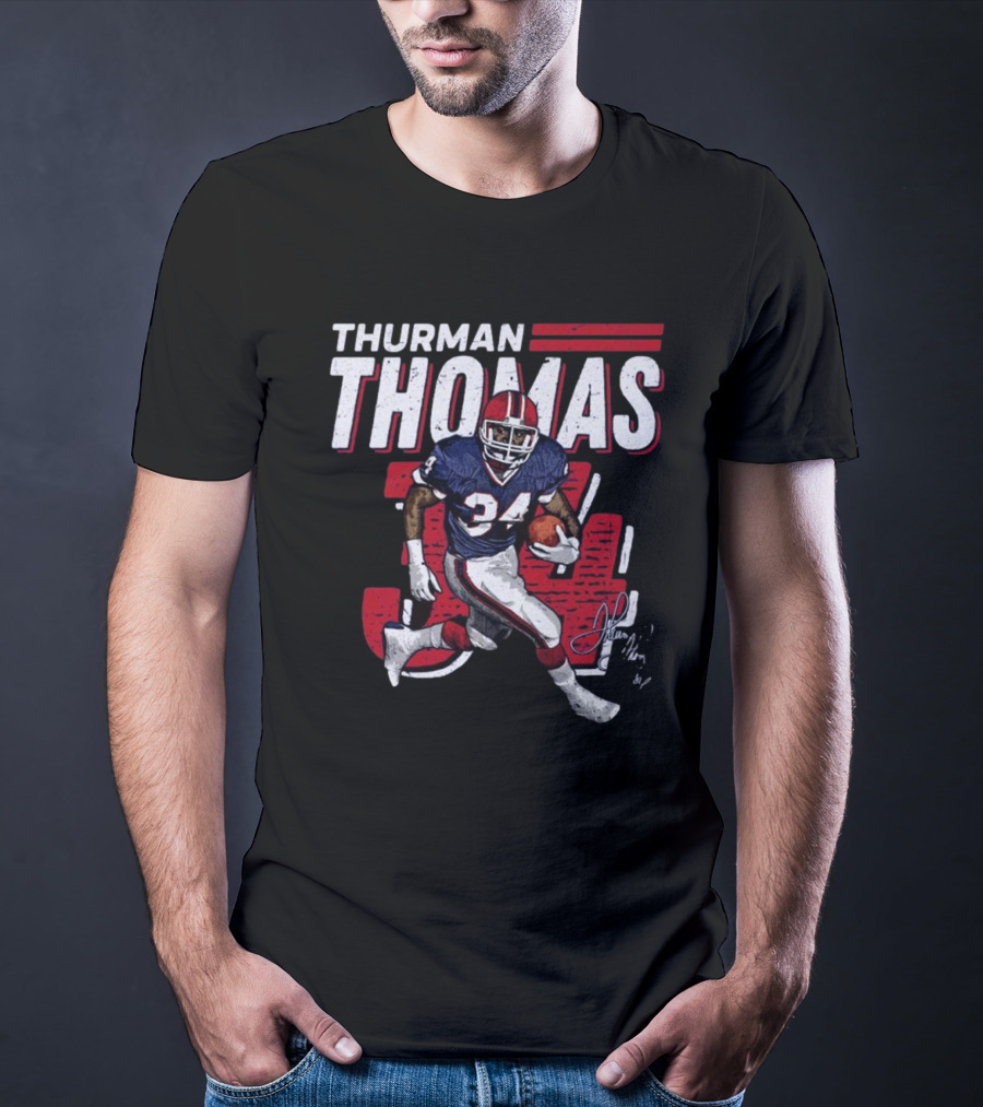 Thurman Thomas Buffalo Bills NFL 34 Signature Run T-Shirt