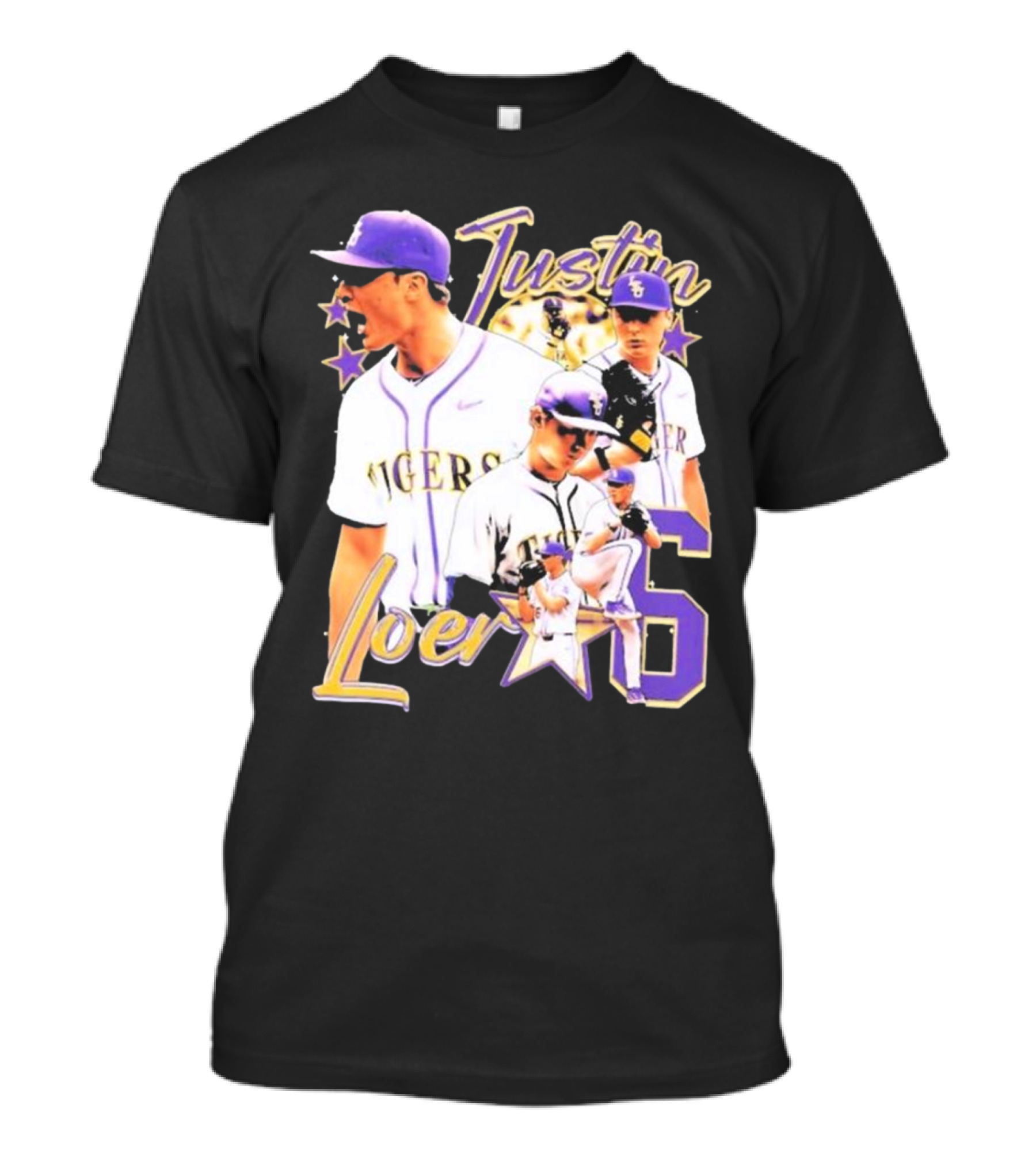 Justin Loer 6 LSU Tigers Baseball Pitcher Collage T-Shirt