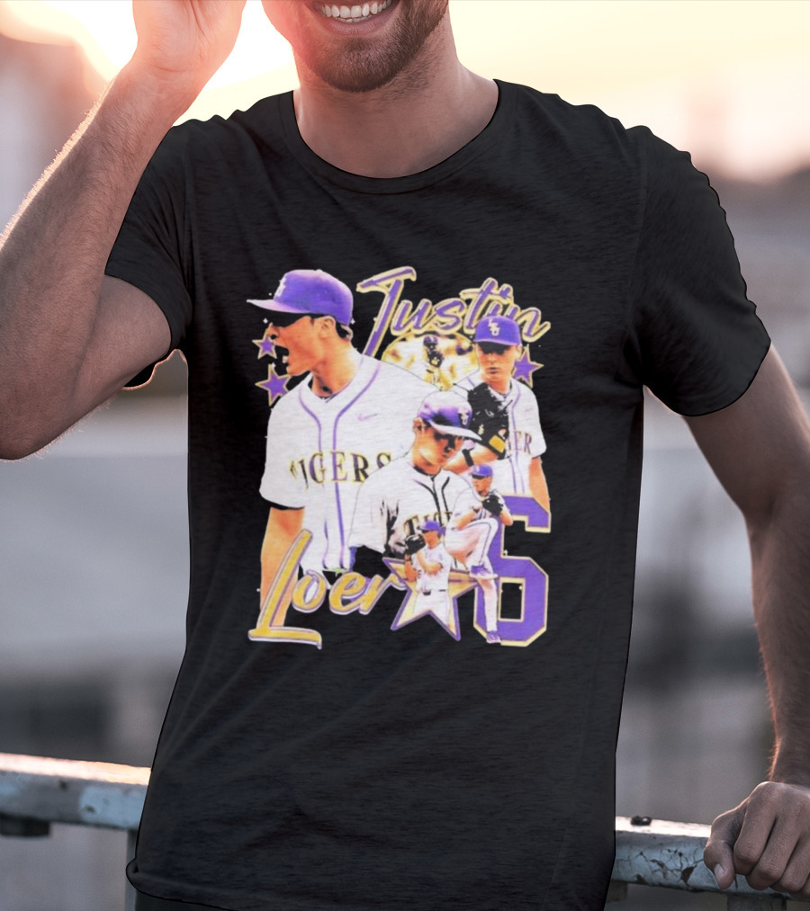 Justin Loer 6 LSU Tigers Baseball Pitcher Collage T-Shirt