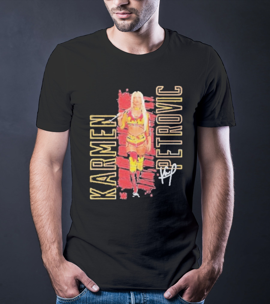 Karmen Petrovic Vertical Signature With Bold Red And Yellow Athlete T-Shirt