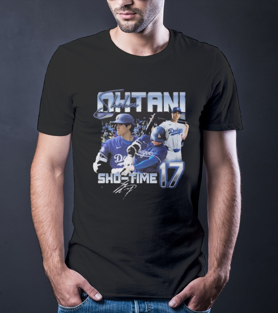 Shohei Ohtani Dodgers Sho Time 17 Signature Baseball Action T-Shirt
