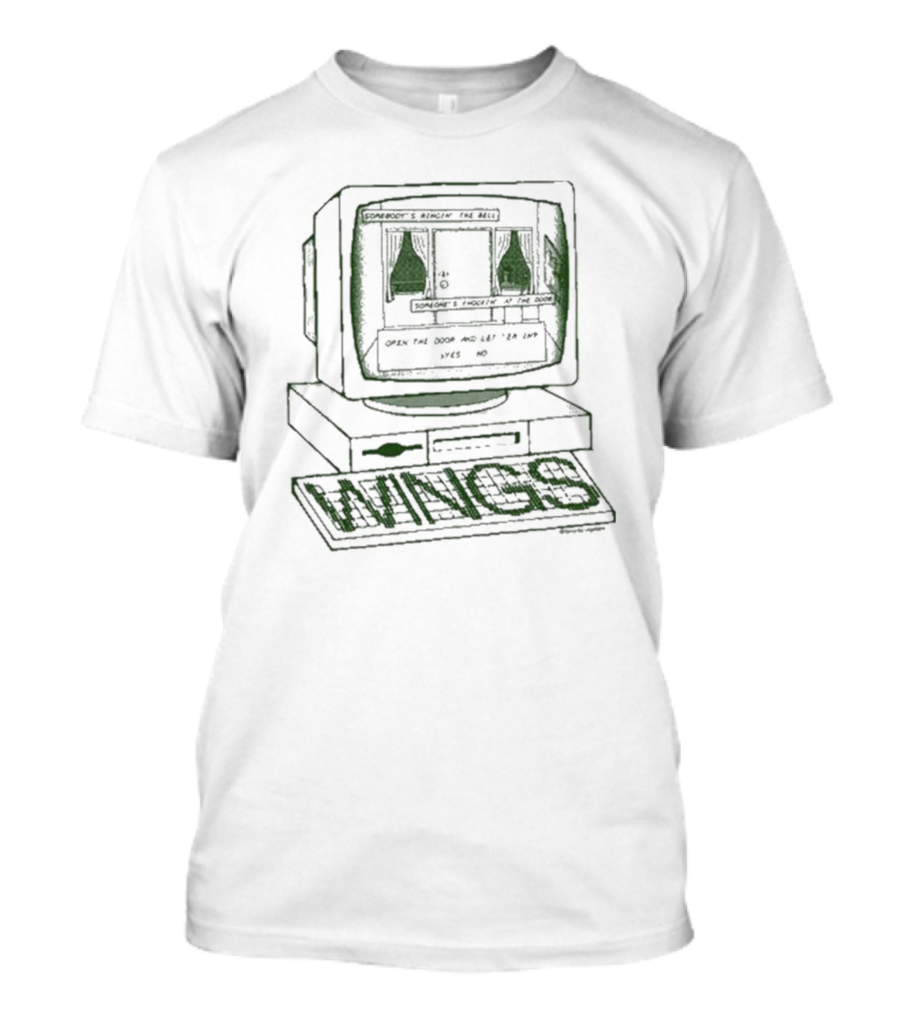 Somebody’s Ringin’ The Bell Someone’s Knockin’ At The Door Open The Door And Let ‘Em In Wings Retro Computer T-Shirt