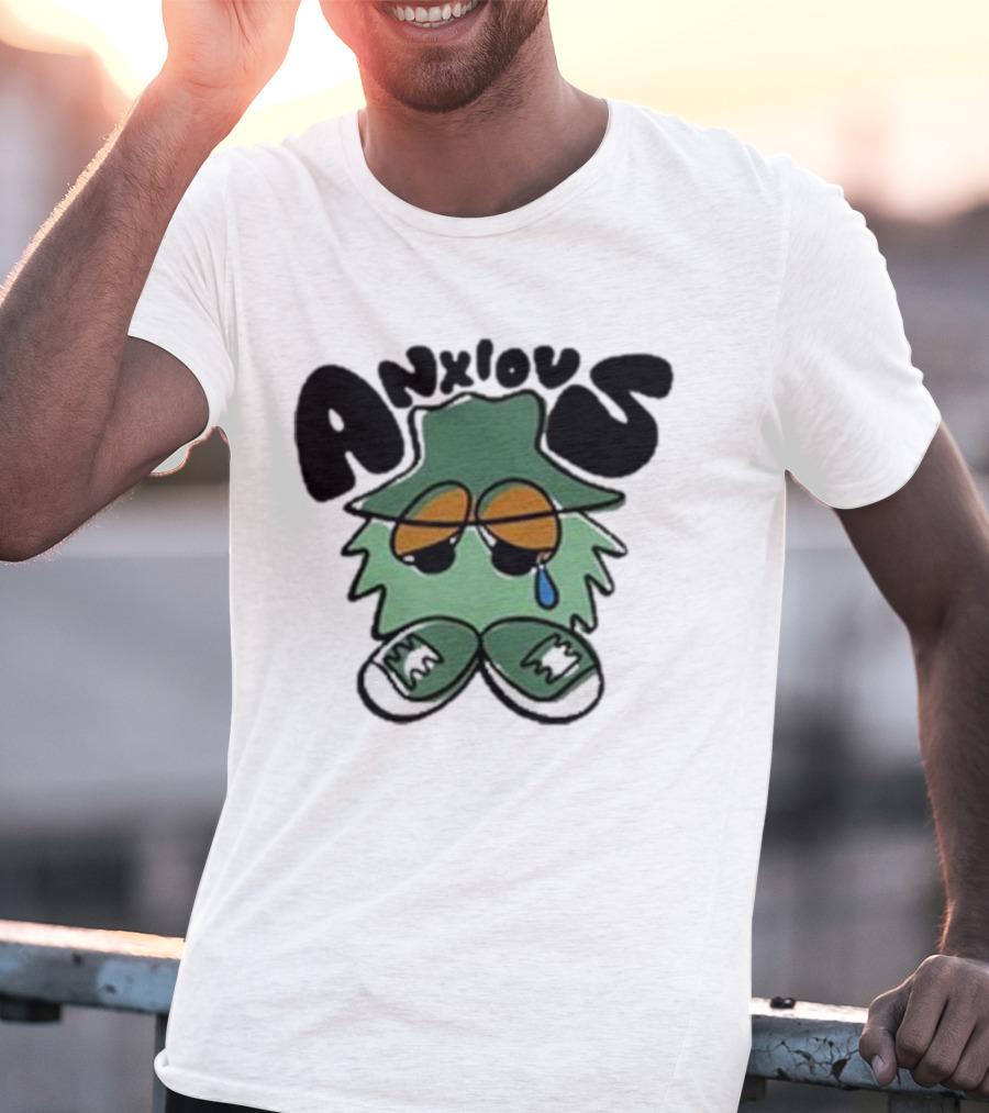 Anxious Fuzzball Green Teardrop Sneaker Character T-Shirt