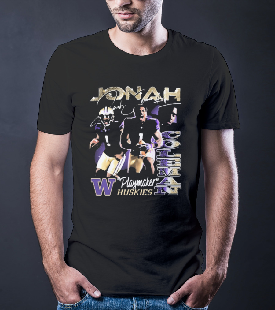 Jonah Coleman Washington Huskies Playmaker 90s Retro Signature W Huskies T-Shirt