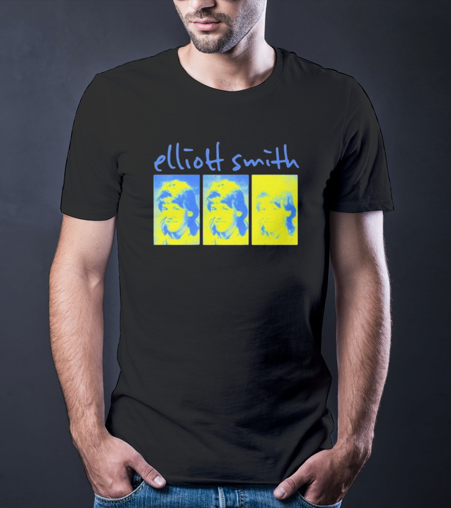 Elliott Smith Triple Portrait Blue Yellow Panels T-Shirt
