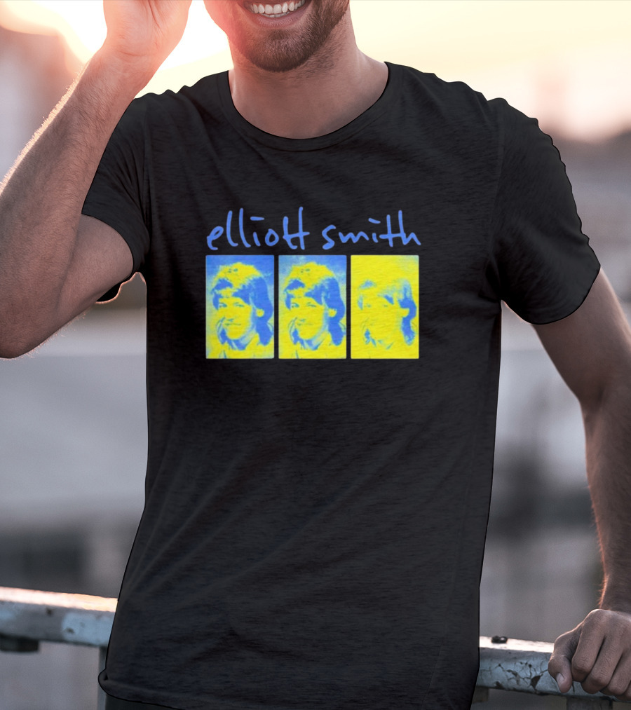 Elliott Smith Triple Portrait Blue Yellow Panels T-Shirt