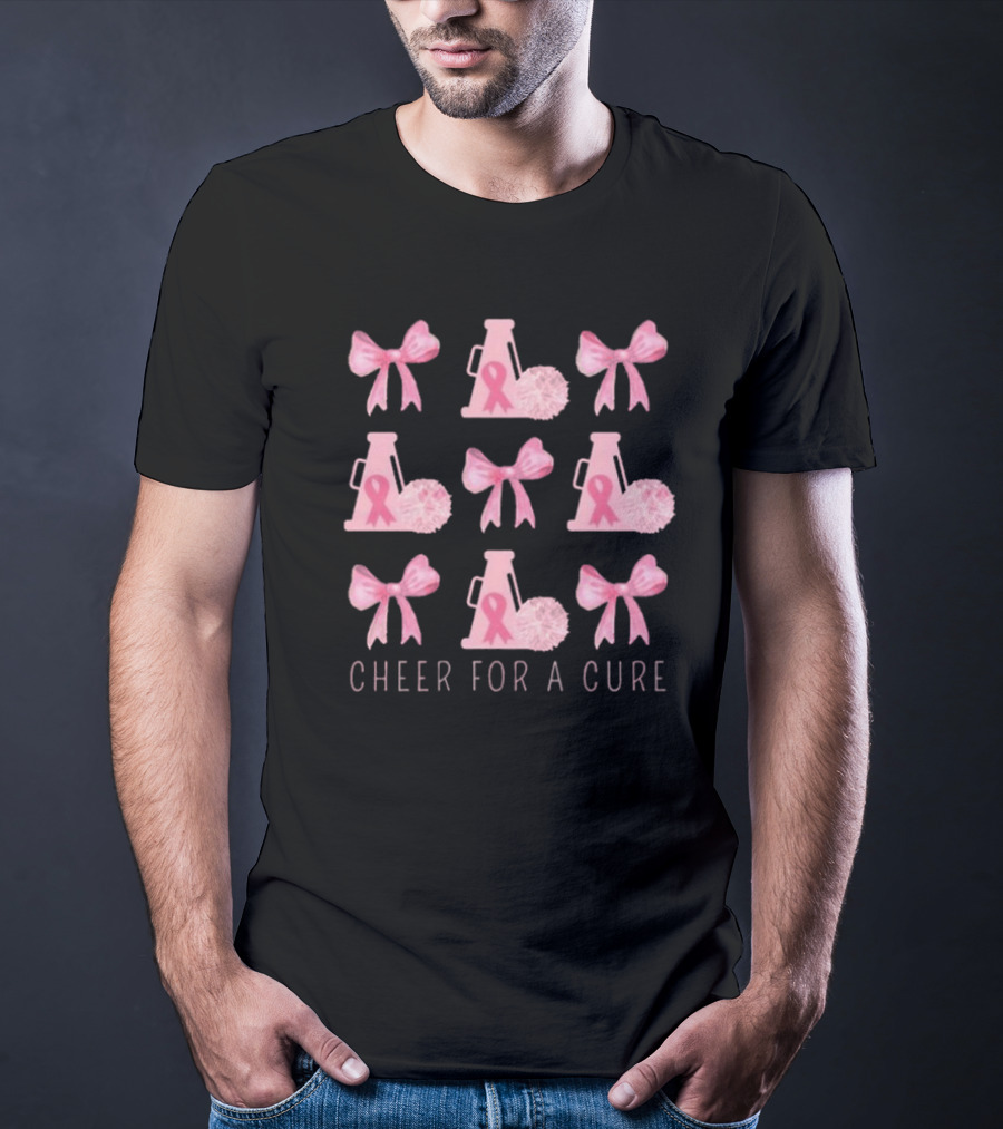Cheer For A Cure Breast Cancer Awareness Pink Ribbon Bow T-Shirt