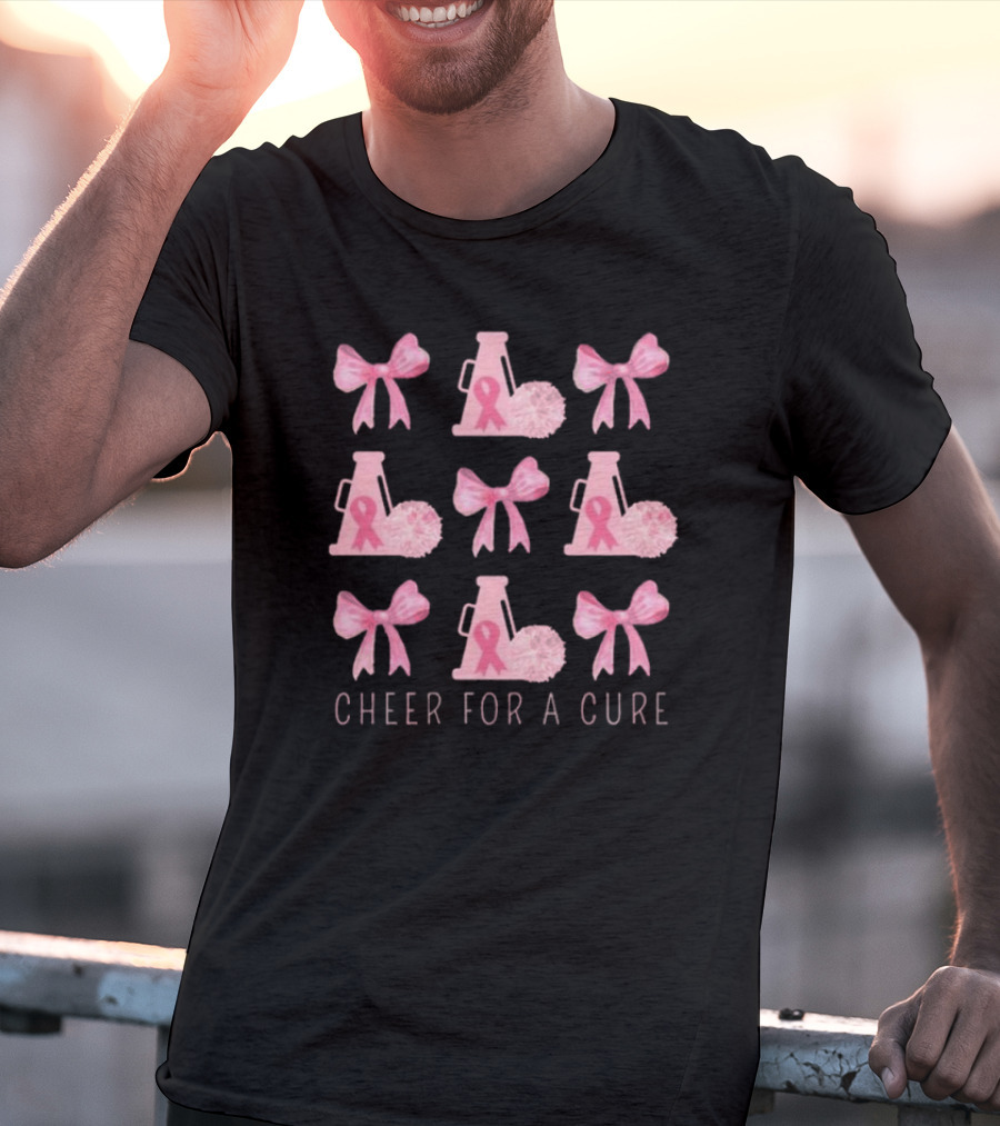 Cheer For A Cure Breast Cancer Awareness Pink Ribbon Bow T-Shirt