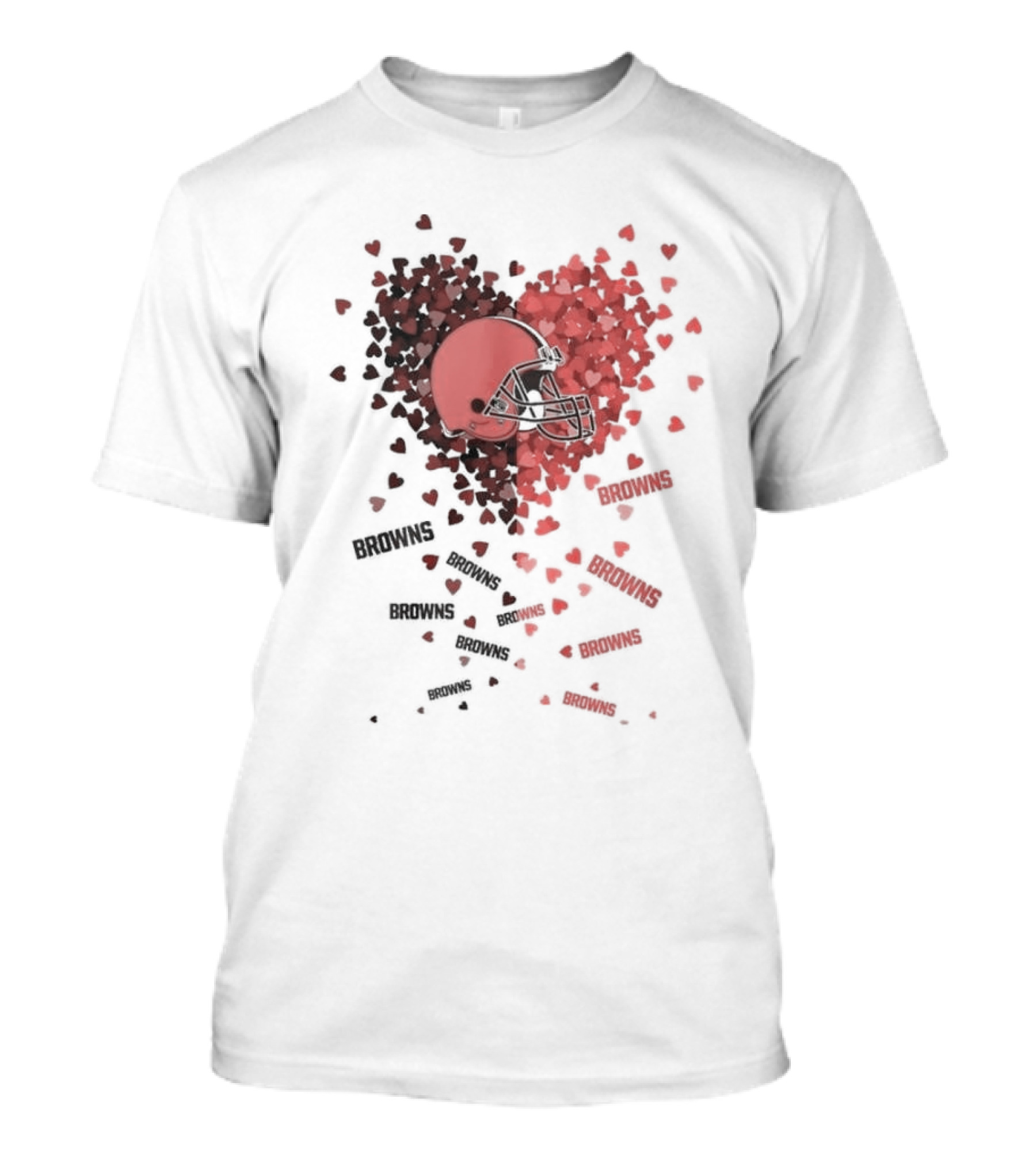 Cleveland Browns Helmet Heart Design With Red Hearts And Browns Text T-Shirt