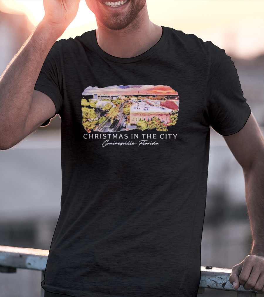 Christmas In The City Gainesville Florida Skyline T-Shirt