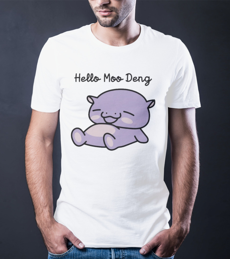 Hello Moo Deng Kawaii Happy Pig Character T-Shirt