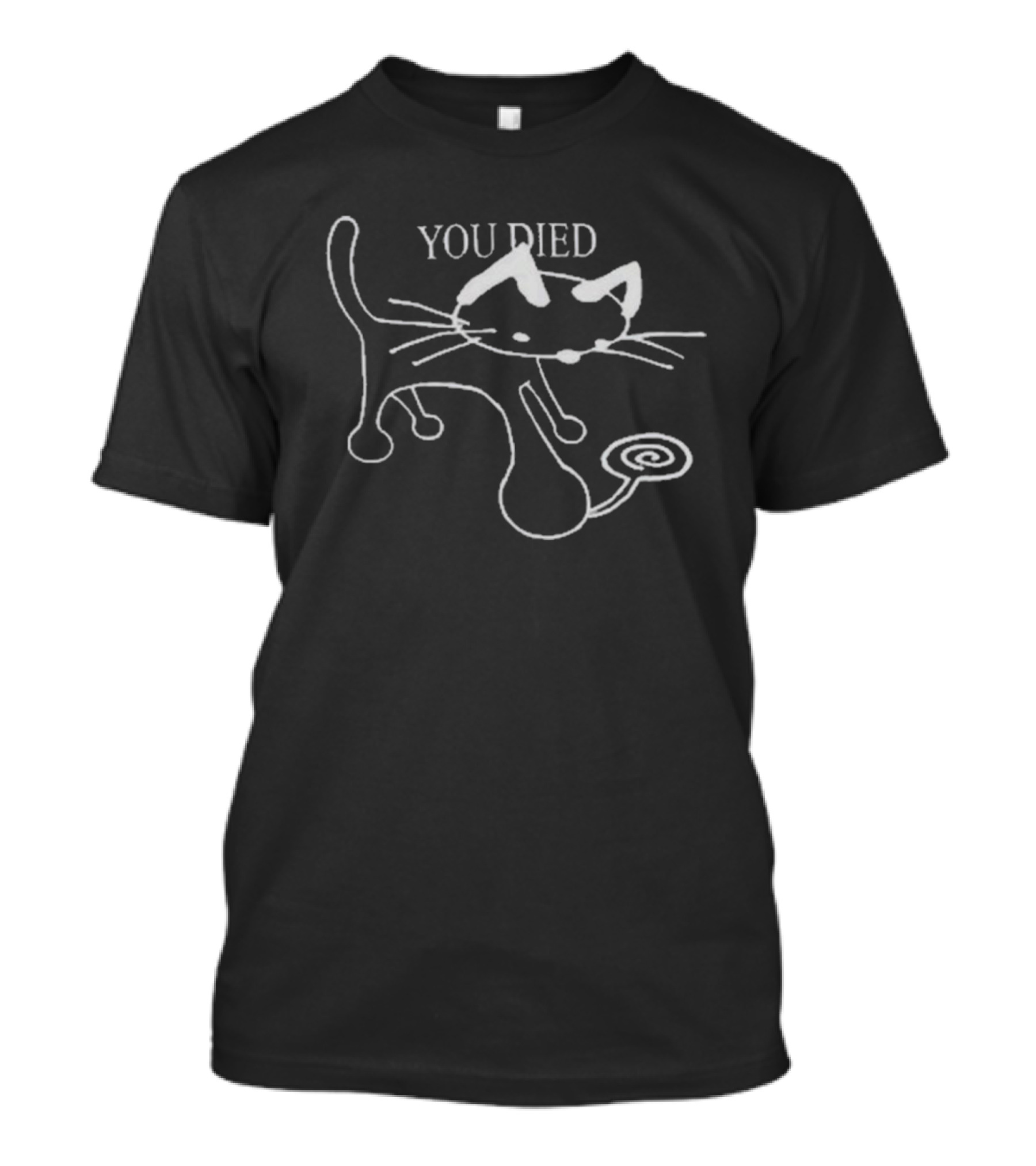 Geov Pixlotl You Died Cat Sketch With Whimsical Line Art And Spiral Tail T-Shirt