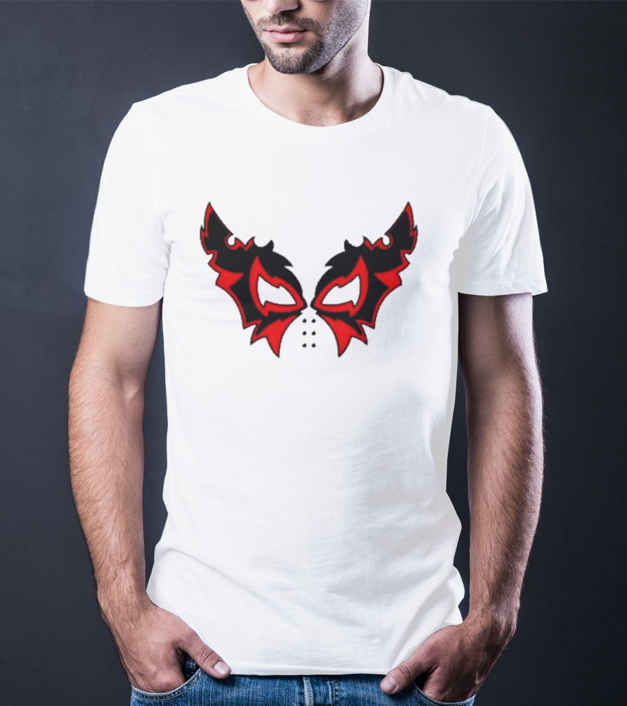 Hell Cat Mask Red And Black Winged T-Shirt