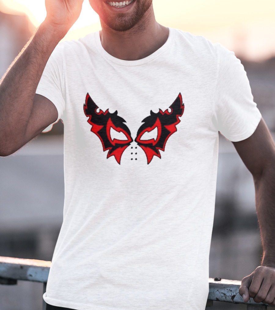 Hell Cat Mask Red And Black Winged T-Shirt