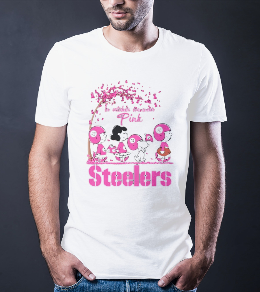 In October We Wear Pink Snoopy Steelers Breast Cancer Awareness T-Shirt