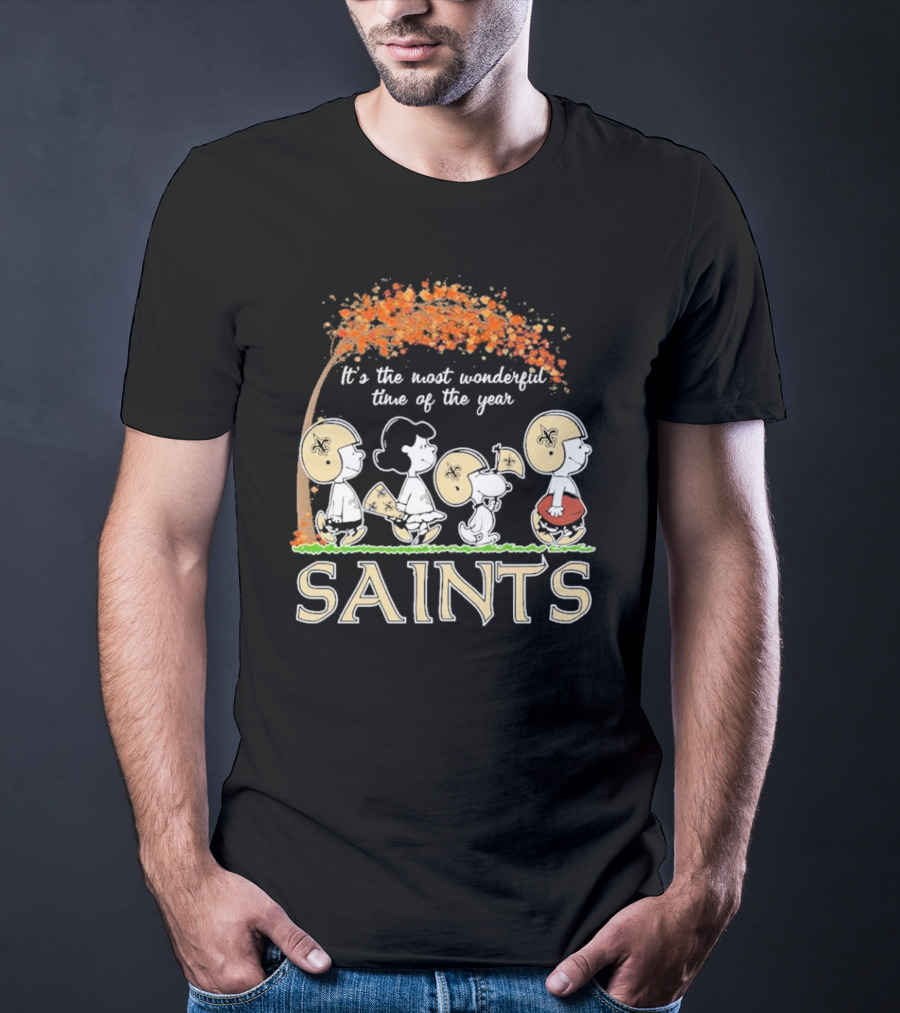 It’s The Most Wonderful Time Of The Year Peanuts Characters New Orleans Saints Football Autumn Leaves T-Shirt