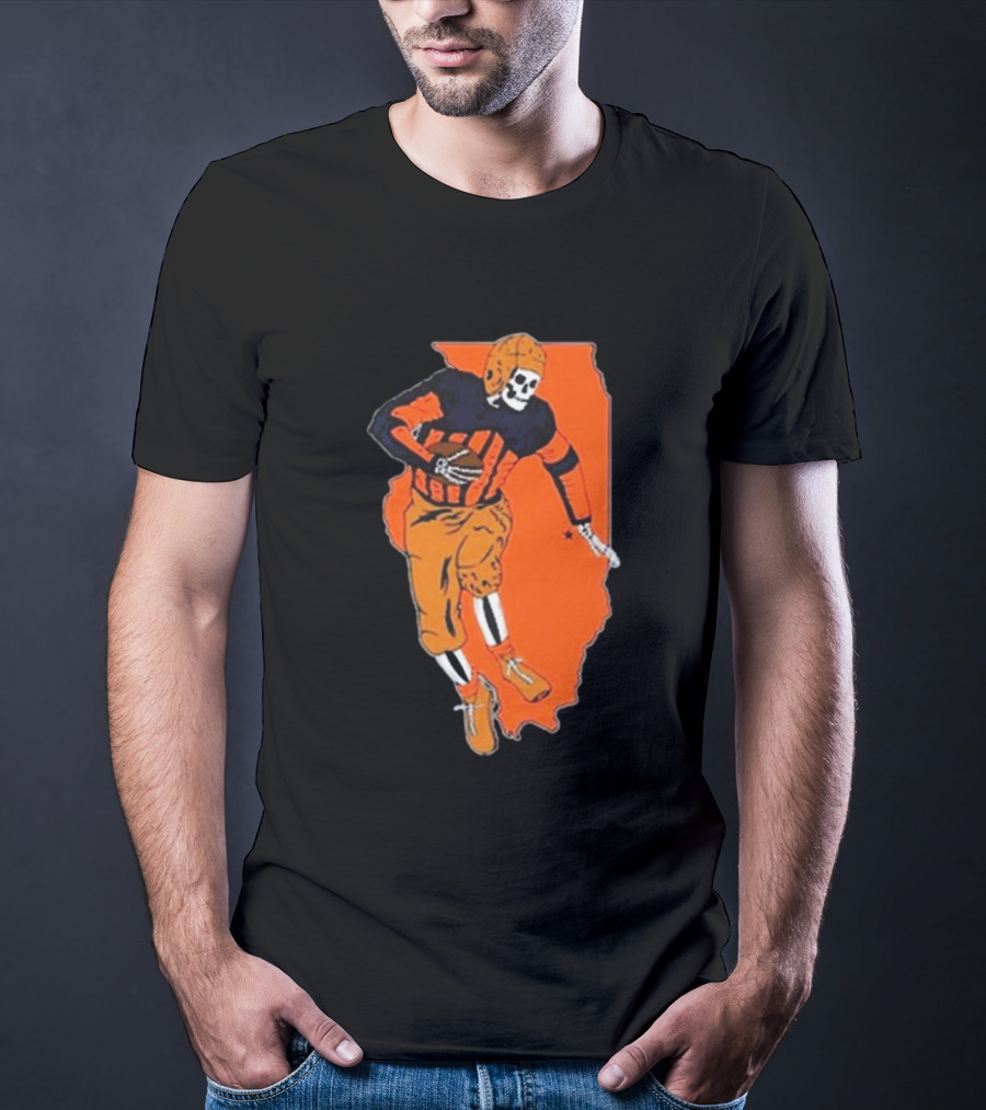 IL Illinois Fighting Illini Football Skeleton Player On Orange State Background T-Shirt