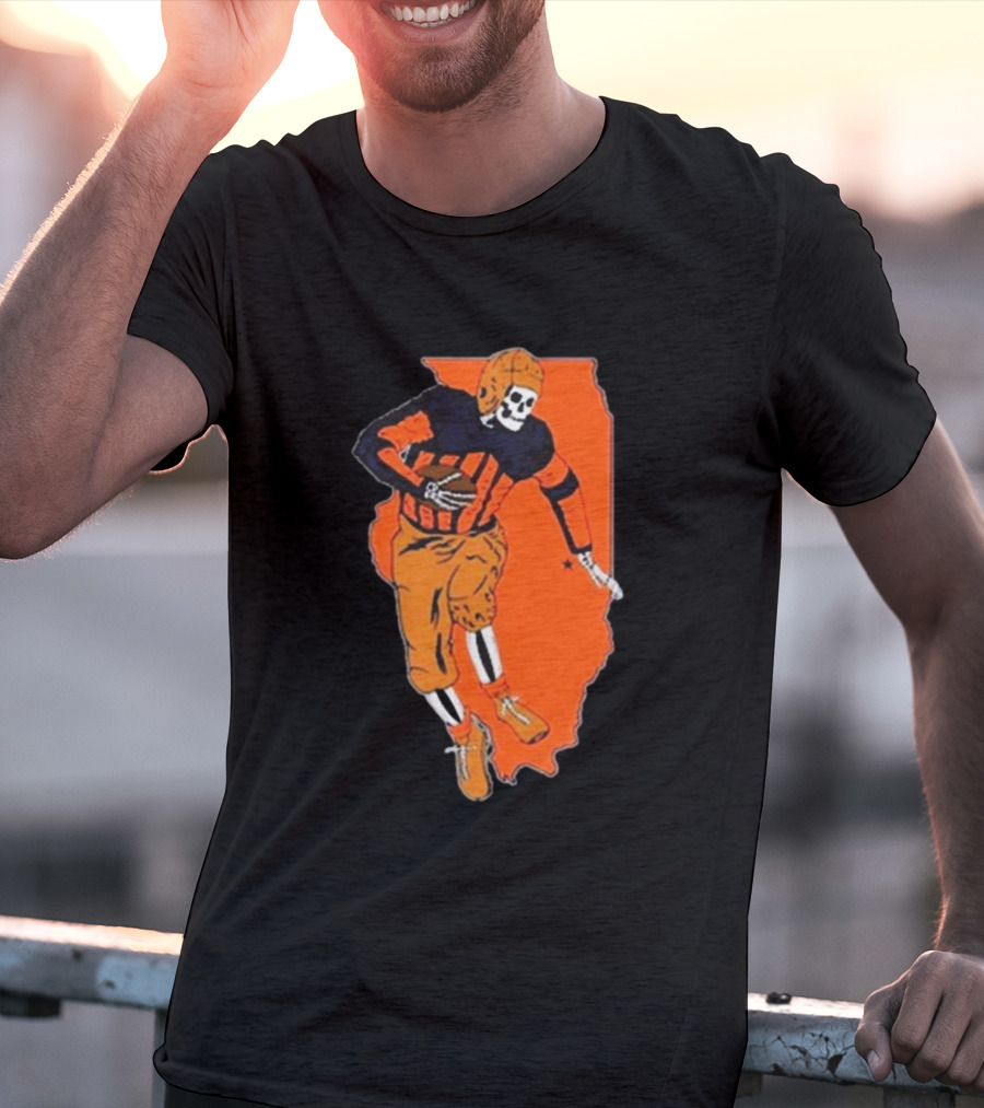IL Illinois Fighting Illini Football Skeleton Player On Orange State Background T-Shirt