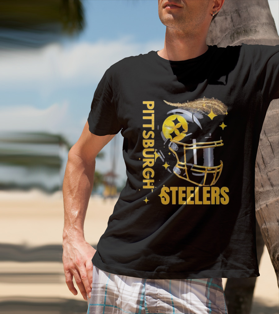 Pittsburgh Steelers Glitter Helmet Football Team T-Shirt