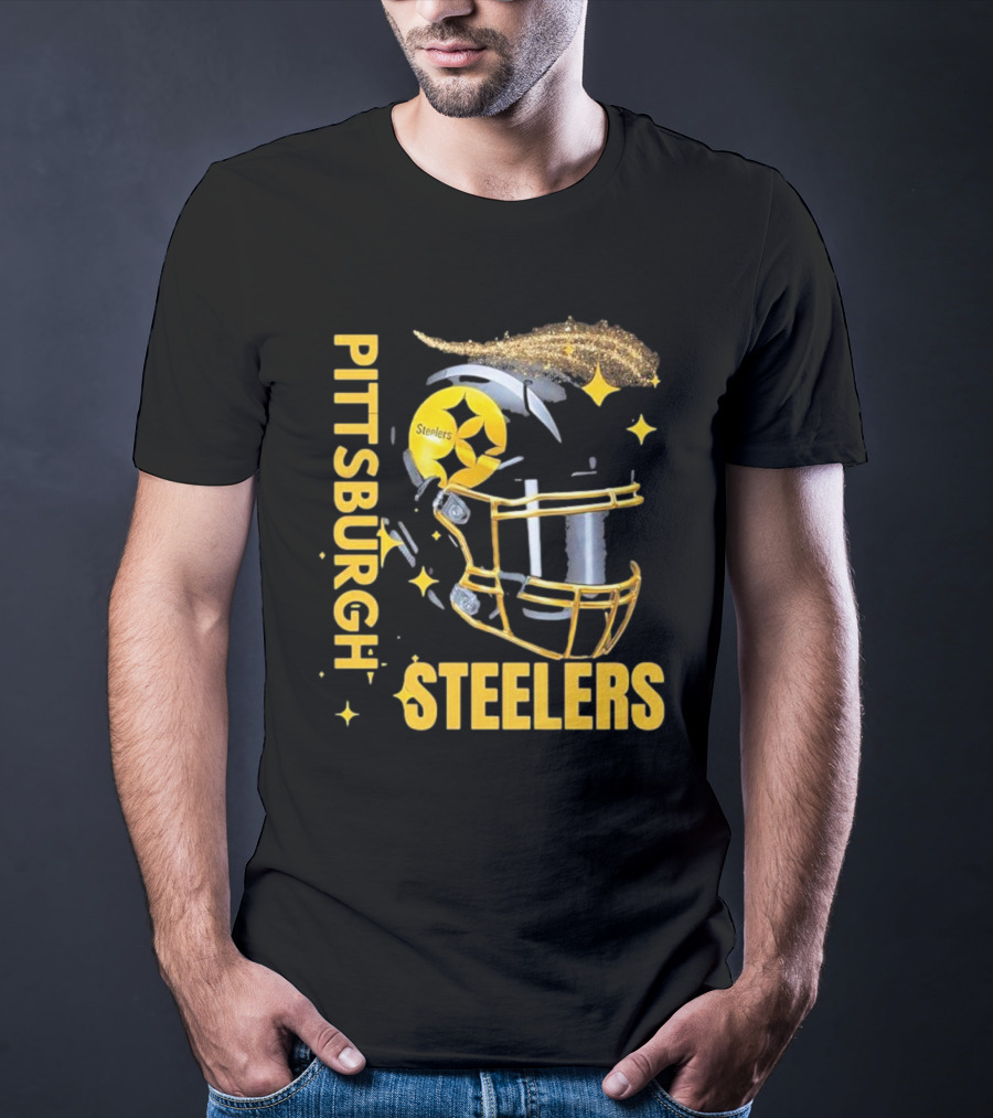Pittsburgh Steelers Glitter Helmet Football Team T-Shirt