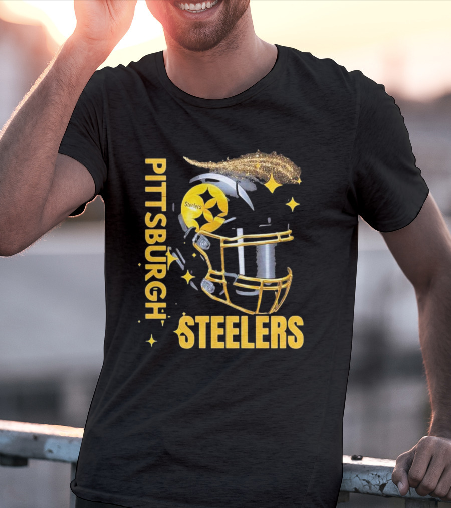 Pittsburgh Steelers Glitter Helmet Football Team T-Shirt