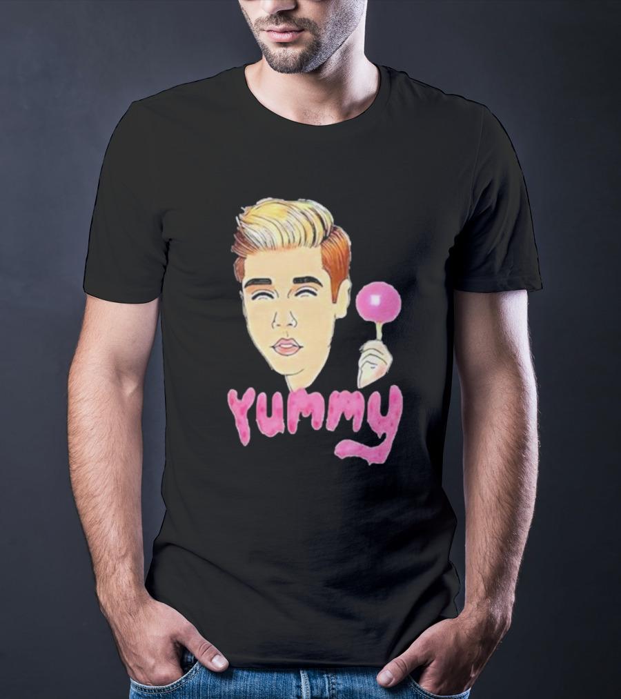 Yummy Justin Bieber Cartoon Face Lollipop T-Shirt