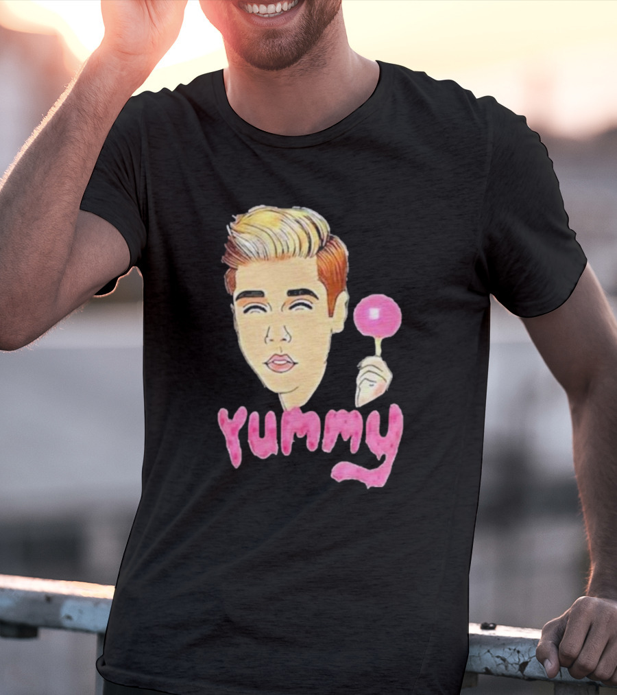 Yummy Justin Bieber Cartoon Face Lollipop T-Shirt
