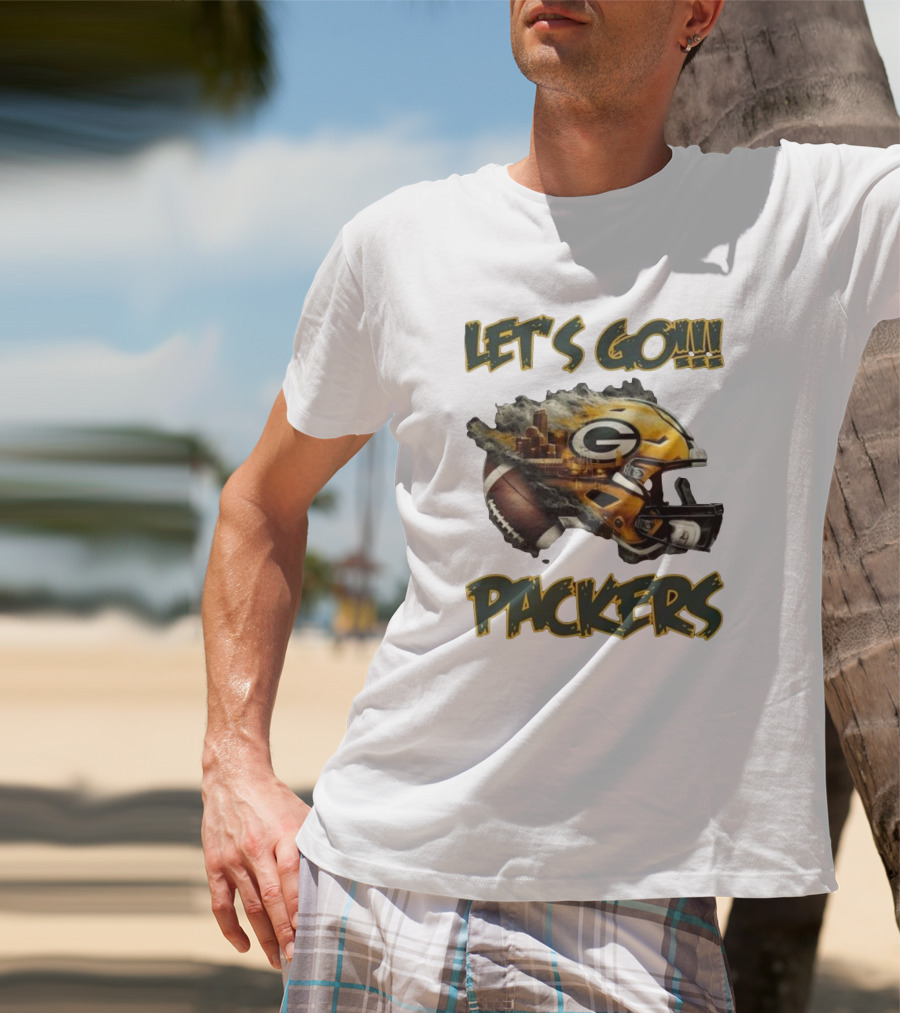 Let’s Go Packers Helmet Green Bay Football Match T-Shirt