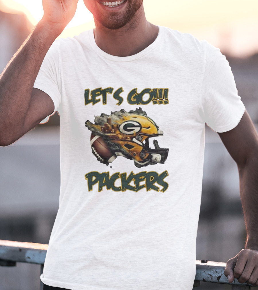 Let’s Go Packers Helmet Green Bay Football Match T-Shirt