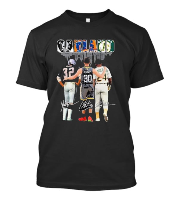 Oakland Marcus Allen Stephen Curry Rickey Henderson Signatures T-Shirt