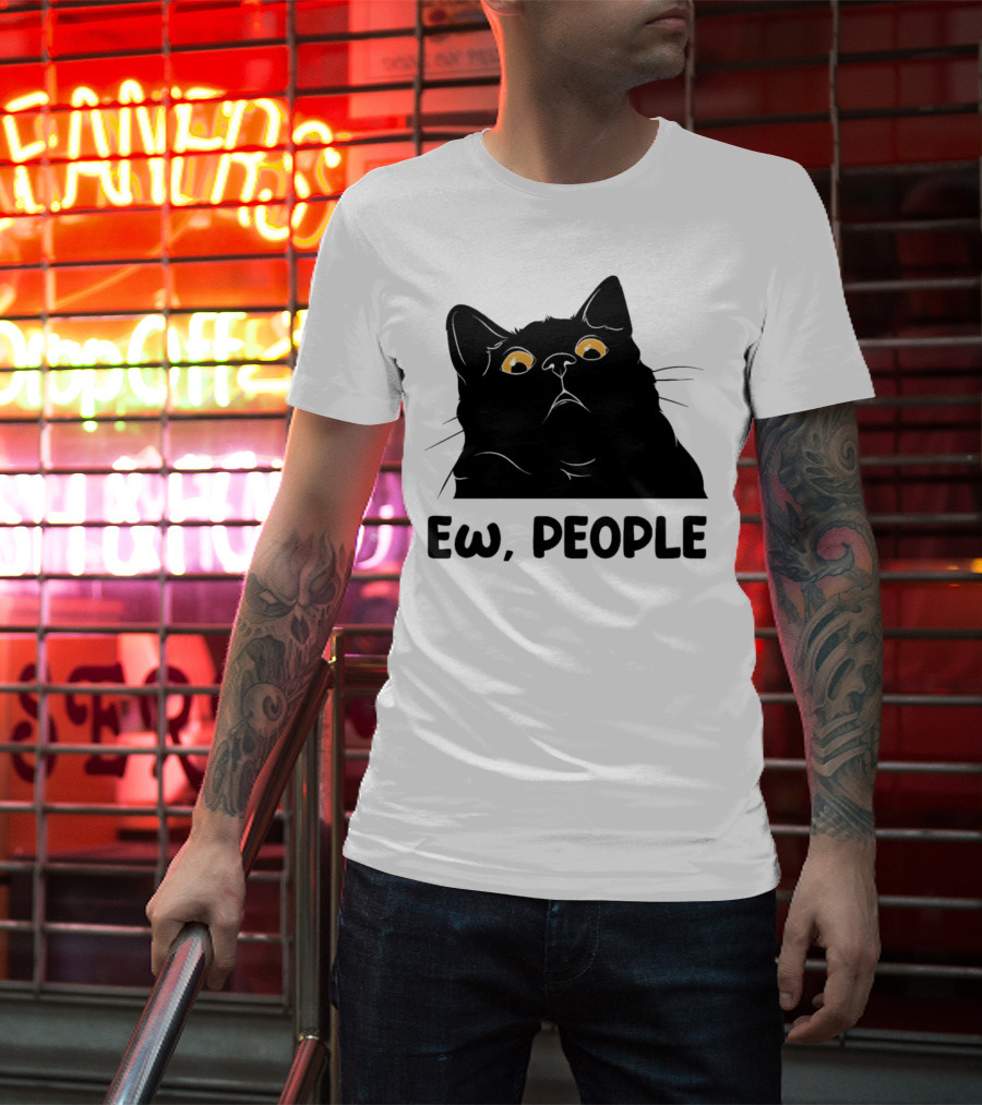 Ew People Cat Black Silhouette With Yellow Eyes T-Shirt