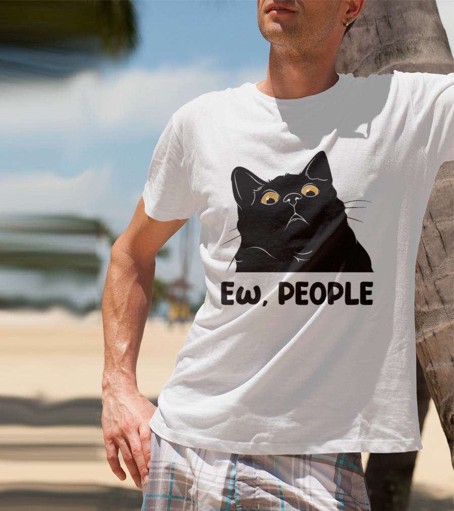 Ew People Cat Black Silhouette With Yellow Eyes T-Shirt
