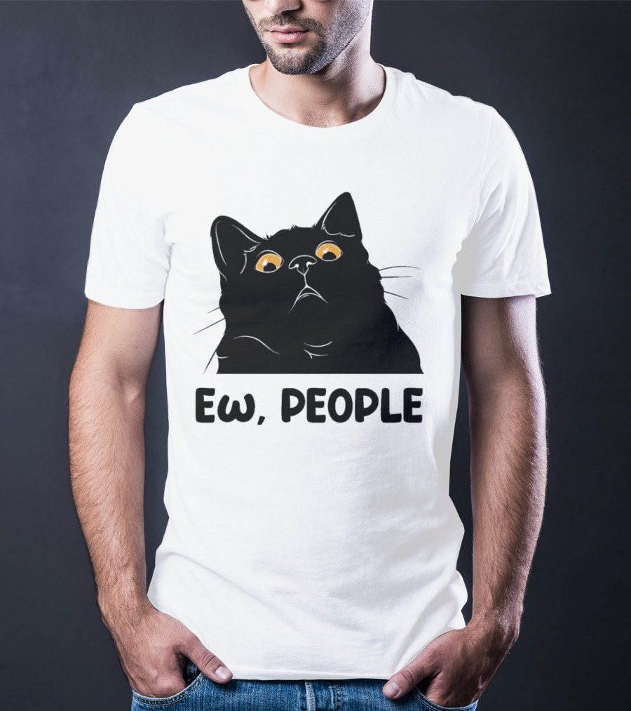 Ew People Cat Black Silhouette With Yellow Eyes T-Shirt