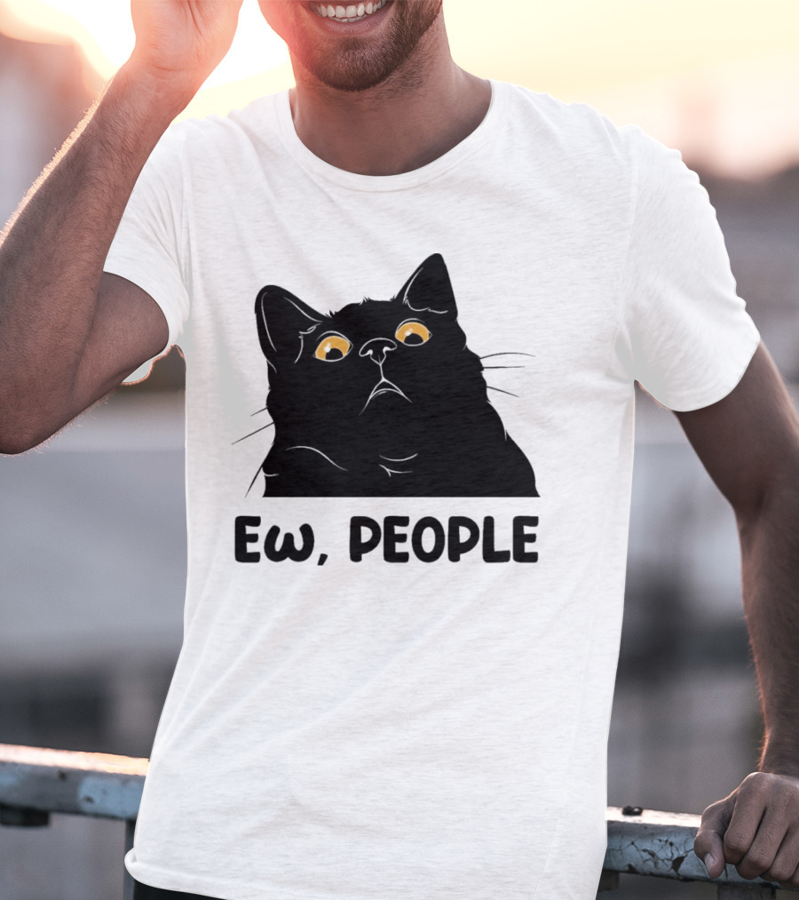 Ew People Cat Black Silhouette With Yellow Eyes T-Shirt