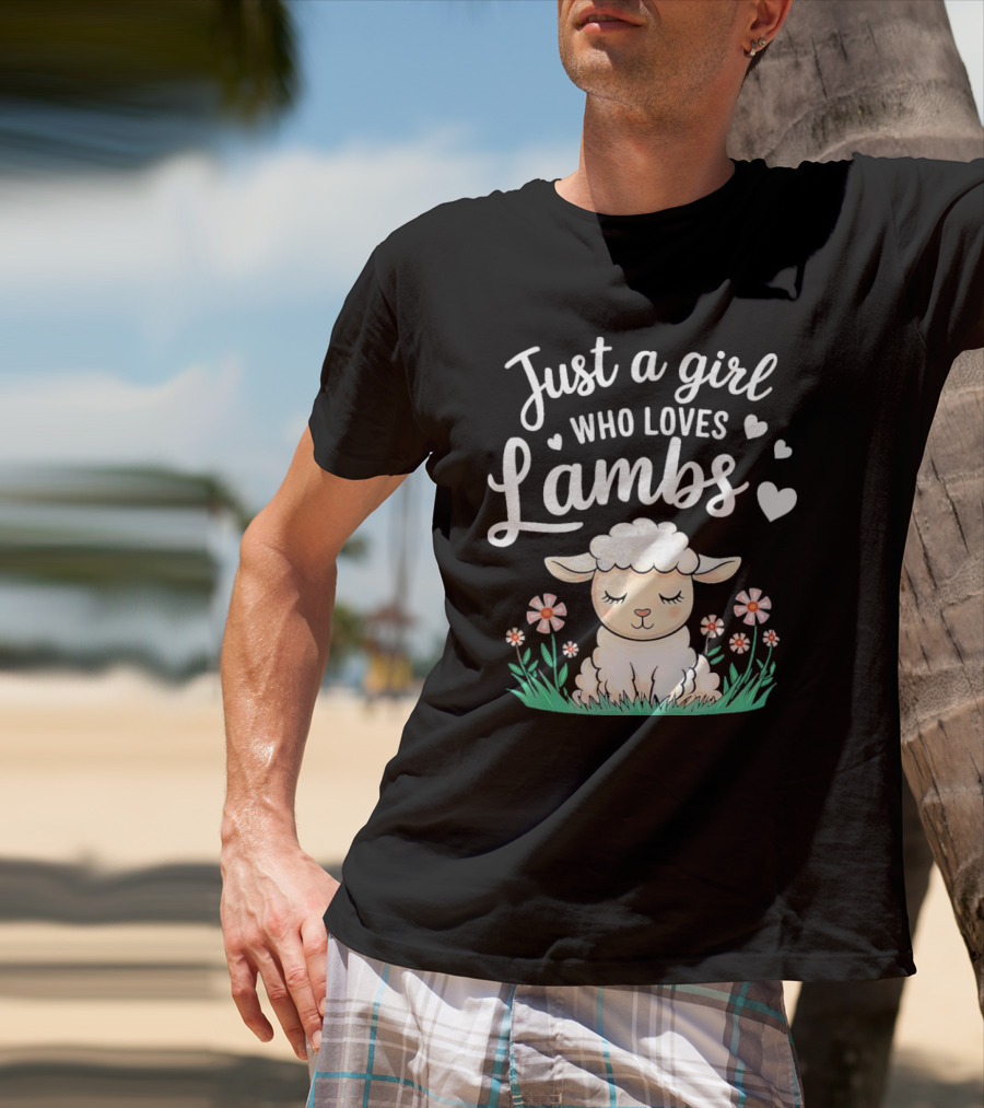 Just A Girl Who Loves Lambs Cute Animals Lover With Hearts And Flowers T-Shirt