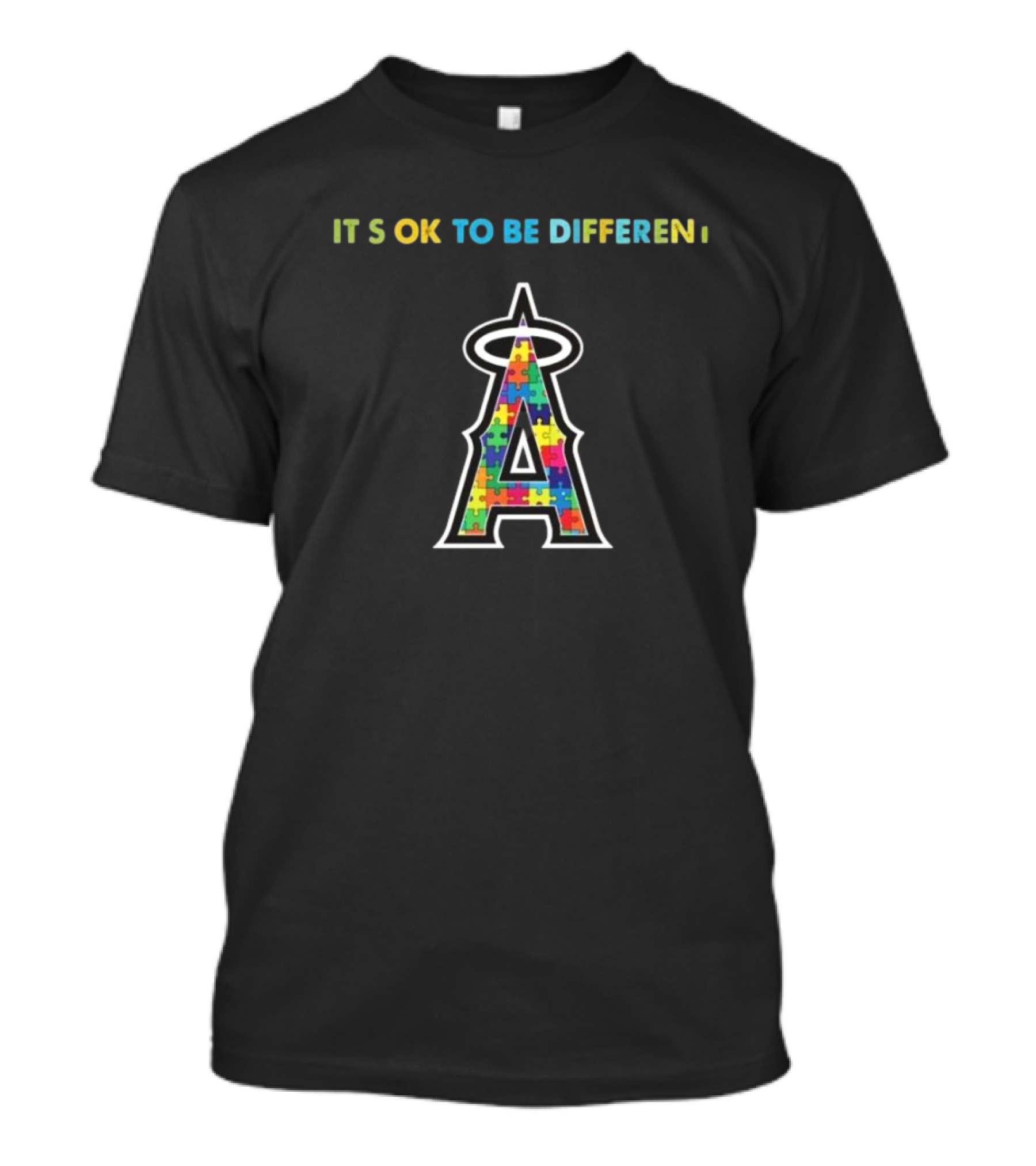 Los Angeles Angels Logo Puzzle Autism Awareness It’s Ok To Be Different T-Shirt