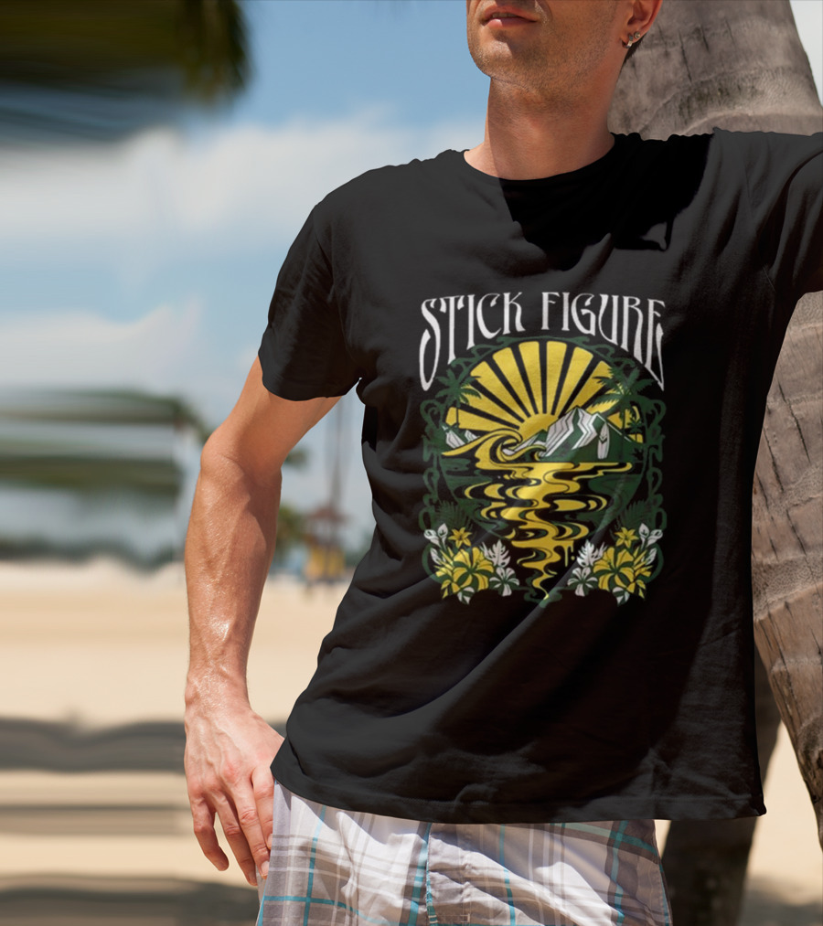 Stick Figure Run Run River Event Island Sun And Palm Trees T-Shirt