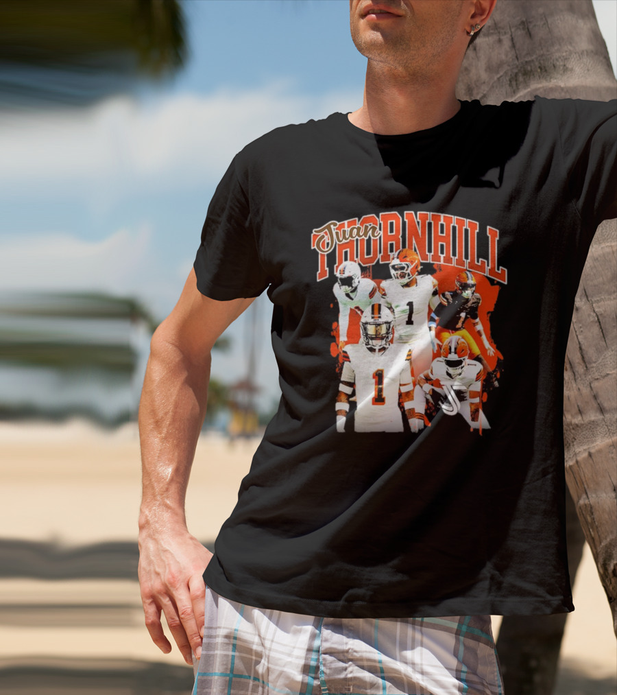 Juan Thornhill Football Player Orange And Black Action Collage T-Shirt