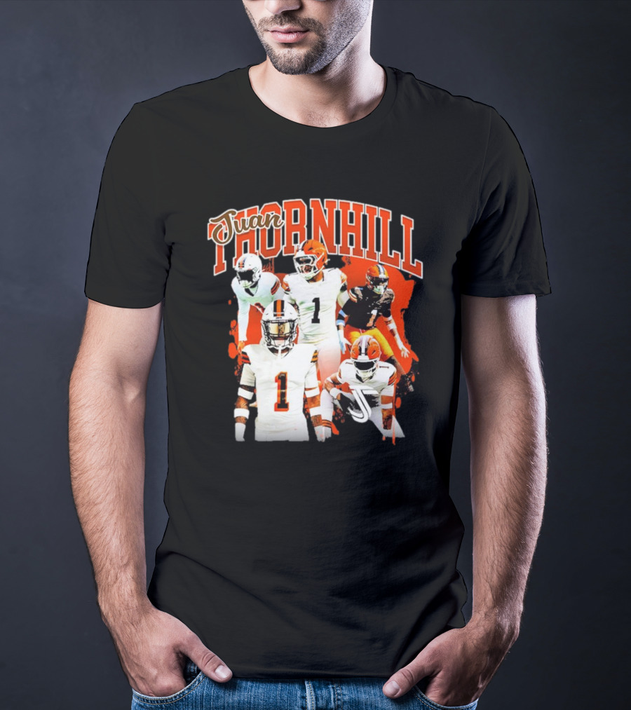 Juan Thornhill Football Player Orange And Black Action Collage T-Shirt