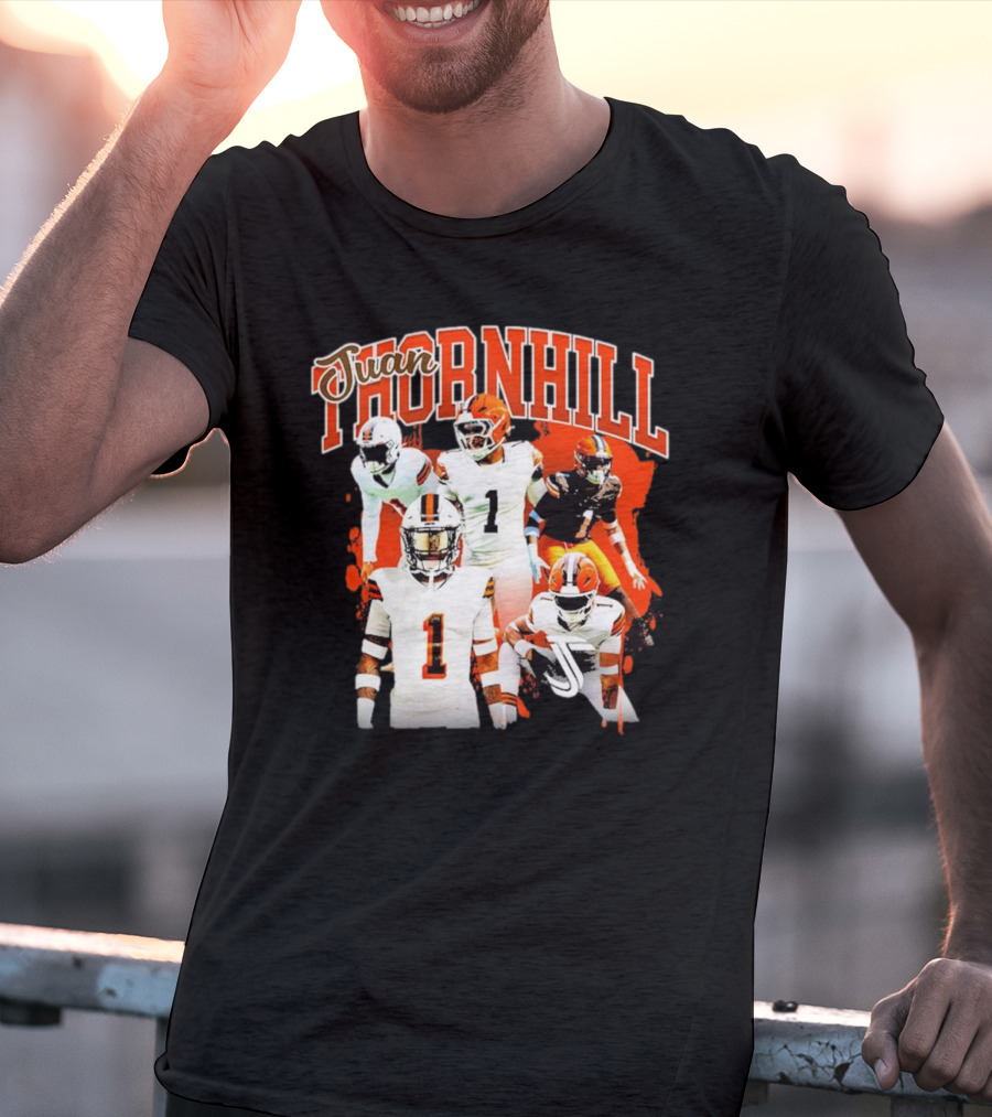 Juan Thornhill Football Player Orange And Black Action Collage T-Shirt