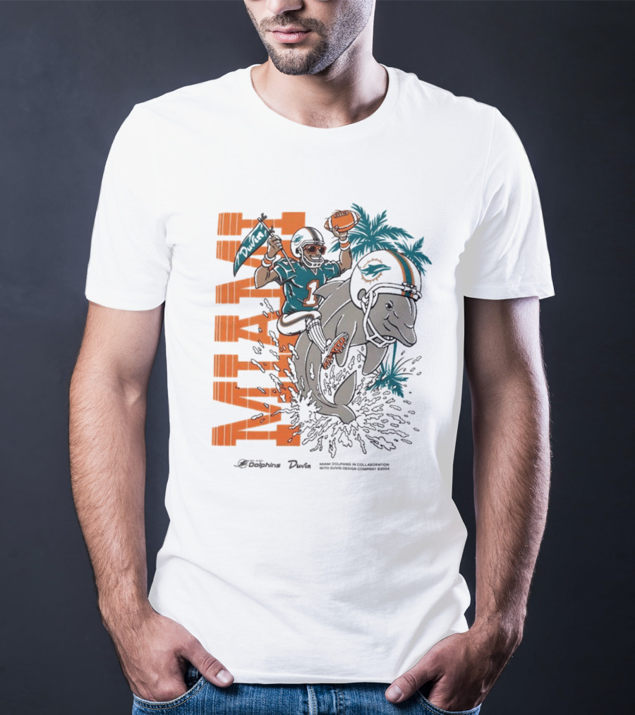 Duvin X Miami Dolphins Miami Flippin' Time With Dolphins Football And Palm Trees T-Shirt