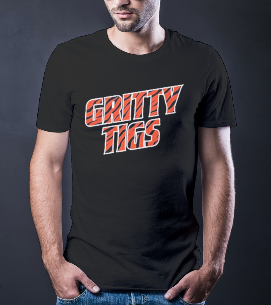 Gritty Tigs Detroit Tigers Baseball Tiger Stripe Text T-Shirt