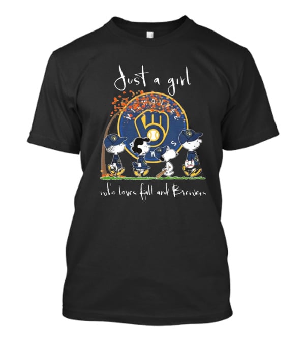 Peanuts Characters Just A Girl Who Loves Fall And Milwaukee Brewers T-Shirt
