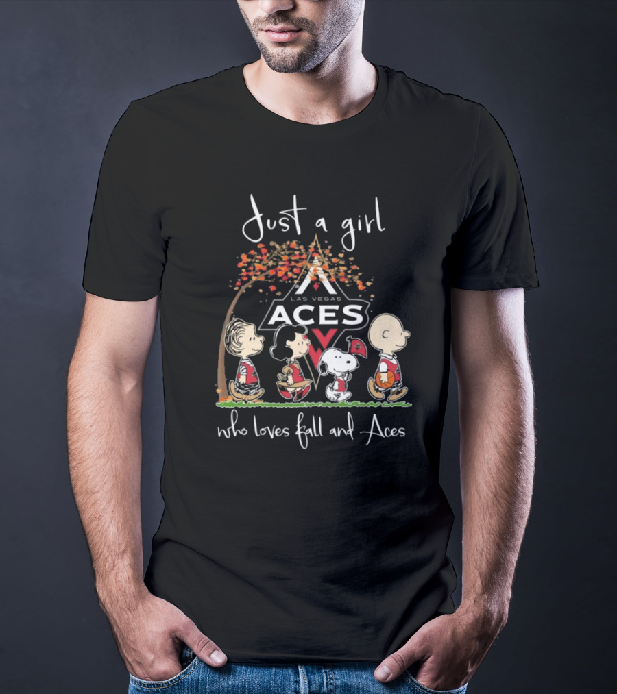 Just A Girl Who Loves Fall And Las Vegas Aces With Peanuts Characters T-Shirt