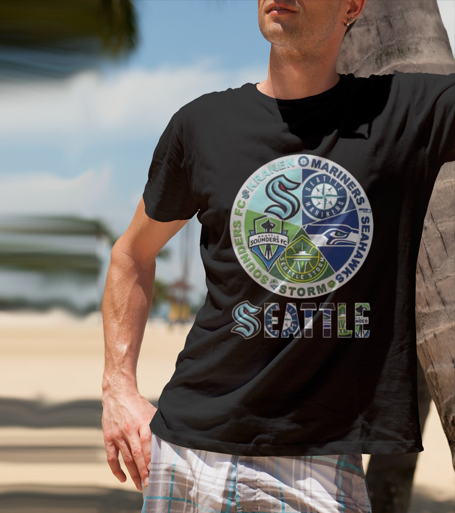 Seattle Kraken Mariners Sounders FC Storm Seahawks Logo T-Shirt