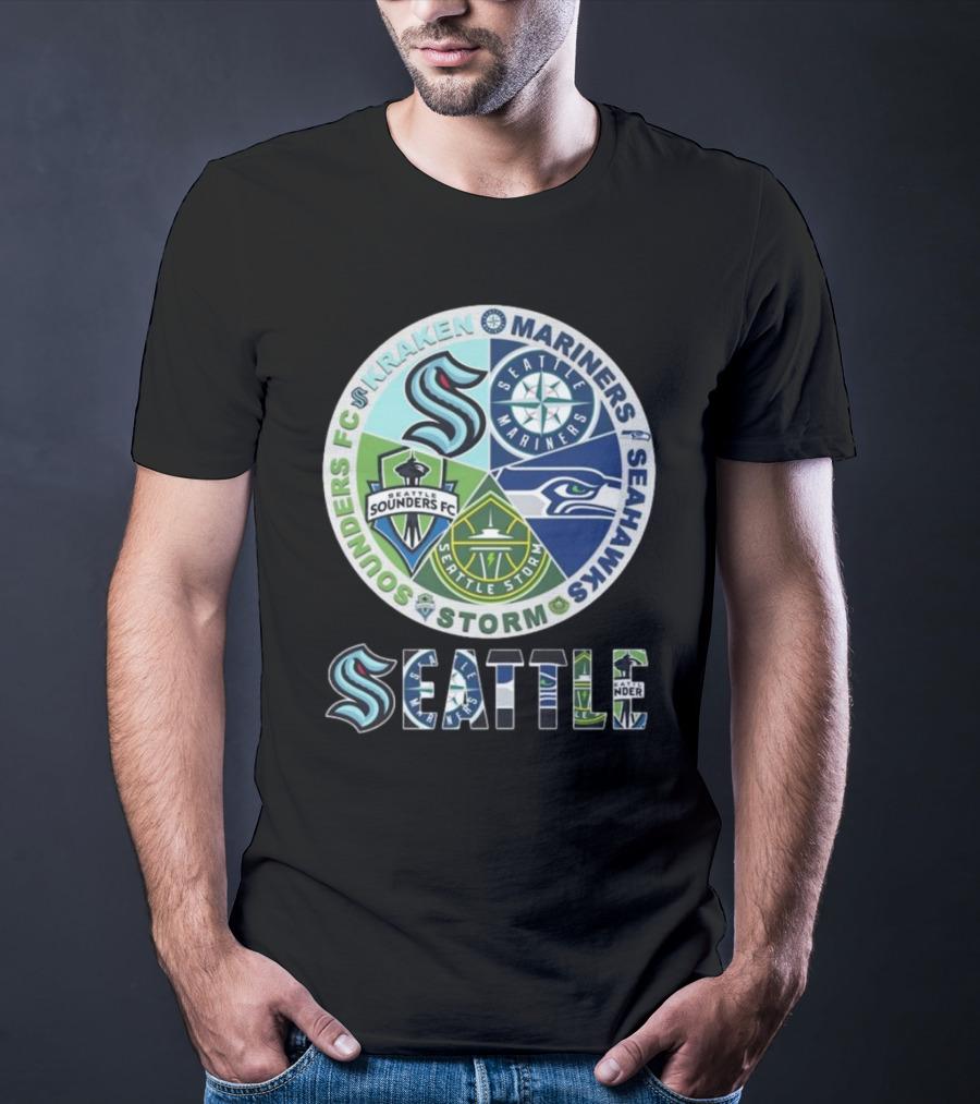 Seattle Kraken Mariners Sounders FC Storm Seahawks Logo T-Shirt