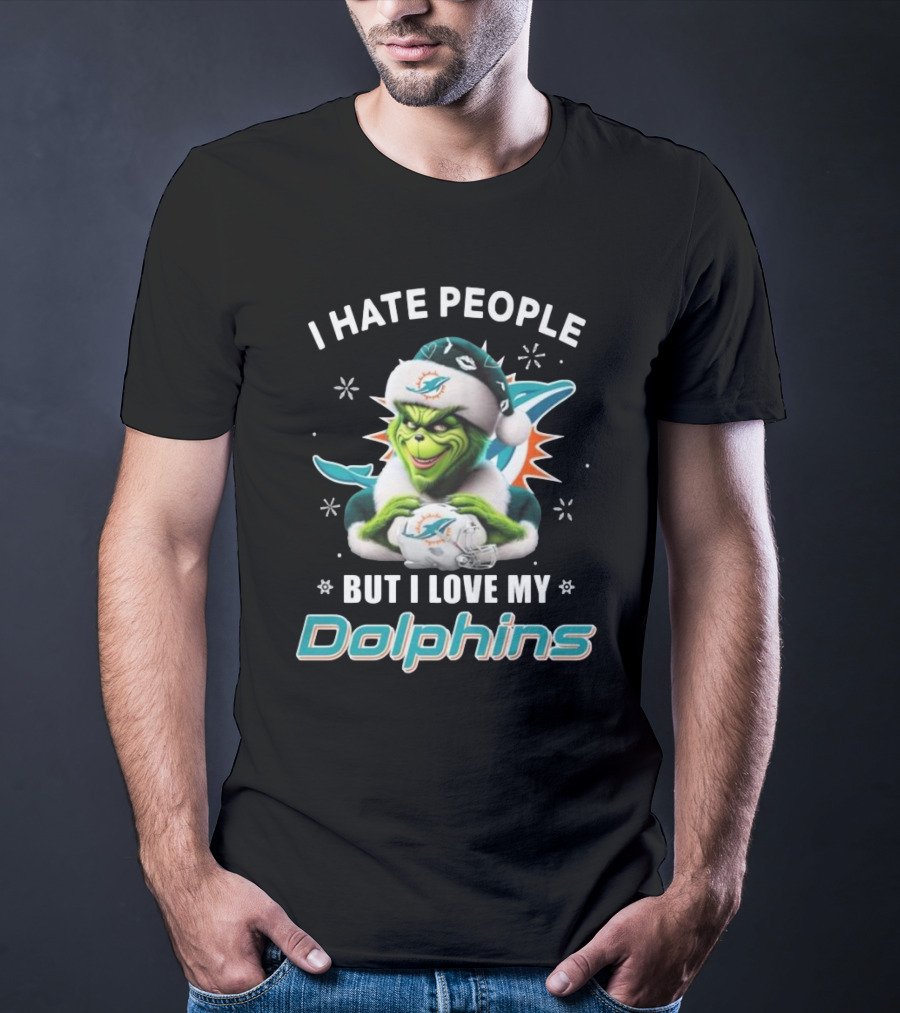 I Hate People But I Love My Dolphins Grinch Christmas Miami T-Shirt