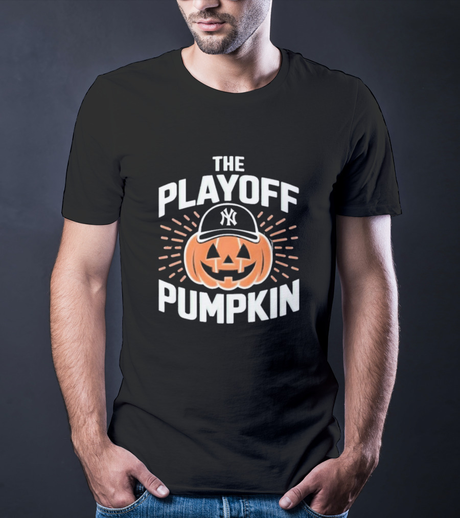 Playoff Pumpkin New York Yankees Jack-O'-Lantern Baseball Cap T-Shirt